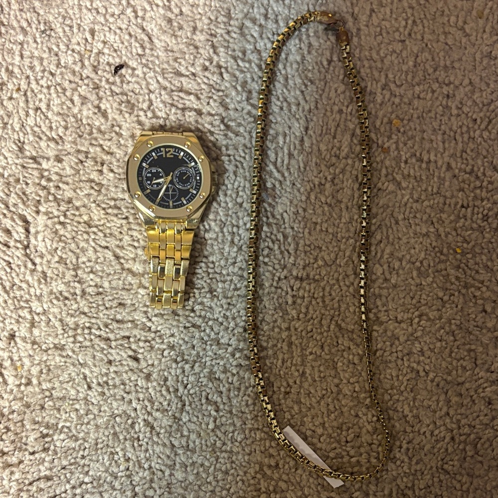 Gold Watch and Chain Set